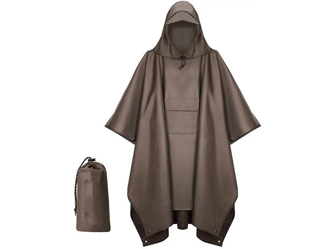 Poncho, 210x140cm Poncho De Chuva Impermeável, Reutilizável, Com Capuz, Bolso No Peito E Bolsa Organizadora, Para Viagens E Camping, Marrom