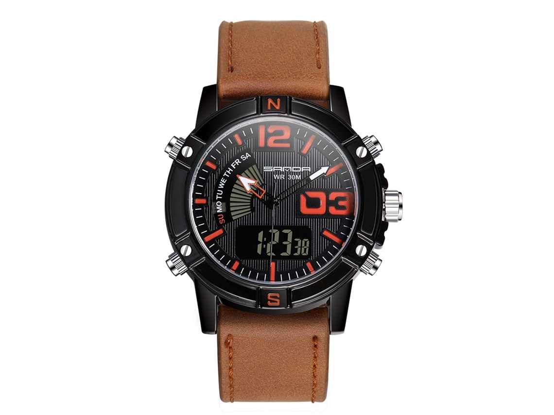 Reloj Electrónico Digital Sanda Multifuncional Impermeable Pulsera (negro Naranja)