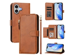 Capa Para Iphone 17 Com Zíper, Vários Compartimentos Para Cartão E Revestimento Em Couro Marrom