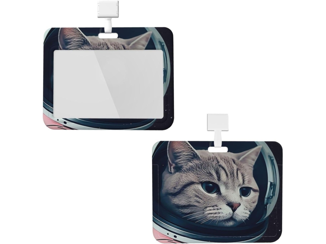 Porta Crachá Com Cordão À Prova D Água, Com Design De Astronauta, Gato E Peixe, Porta Crachá Portátil Escritório