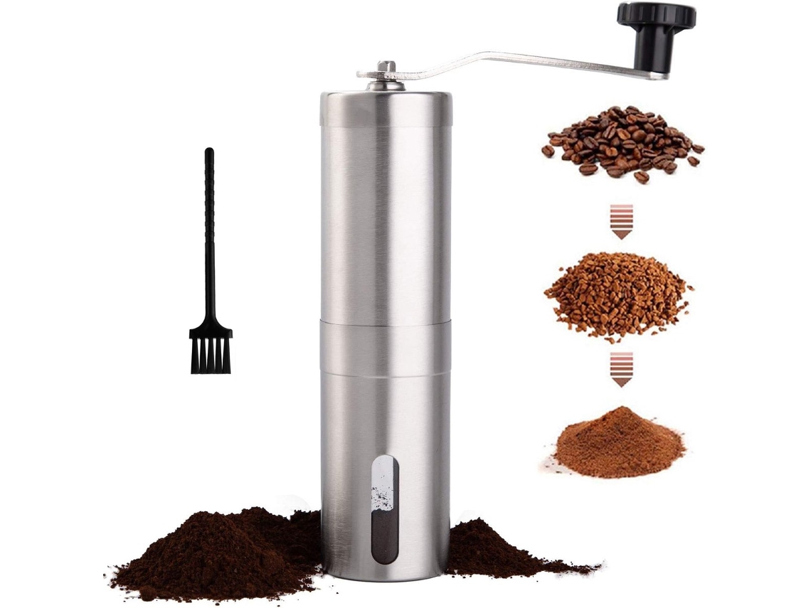Moedor De Café Manual - Em Aço Inoxidável Com Escova Cerâmica Para Expresso, Prensa Francesa E Turco Prateado 18,6 X 14 4,8 Cm