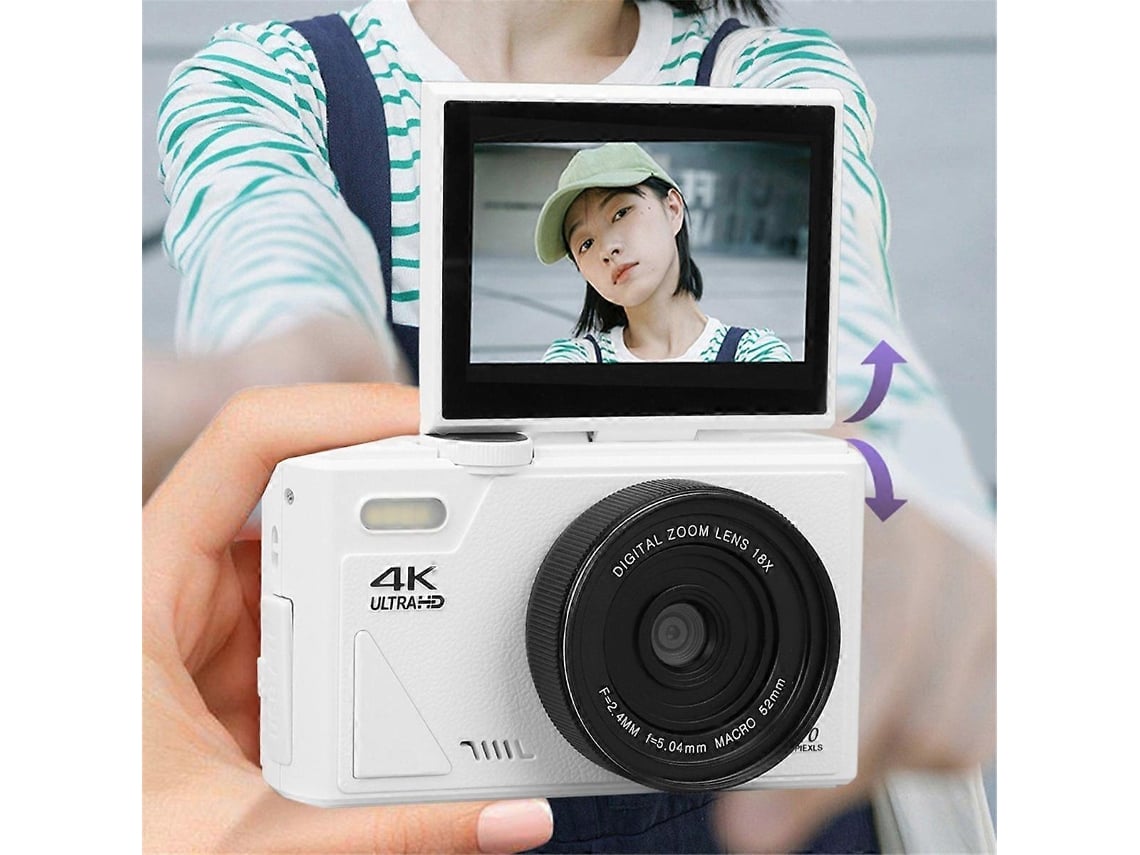 Câmara Digital Retro 64mp Com Estabilização, Função Pausa De Vídeo E Ecrã Ips De 3 Polegadas