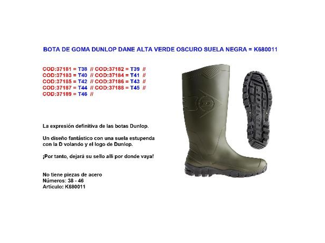 Bota de goma dunlop dane caña alta n   38 verde normal k680011