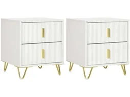 Conjunto de Mesa de Cabeceira Melamina de Madeira, Mdf e Aço; Cor Branco e Dourado 40x40x47 cm Homcom