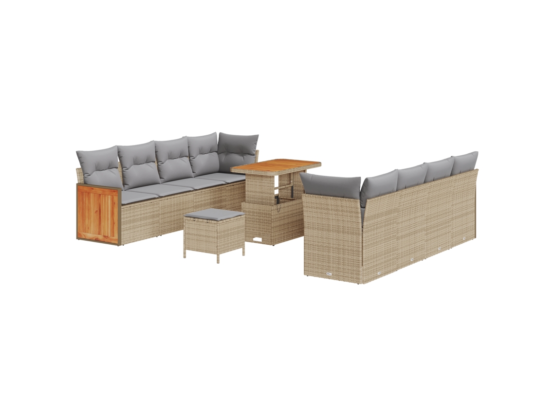 Conjunto 11 Conjunto De Sofá De Jardim Vidaxl Bege Vime Pe (231 X 62 X 85 Cm)