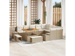 Vidaxl Conjunto De Sofá De Jardim Com Almofada 12 Pcs Bege Vime Pe