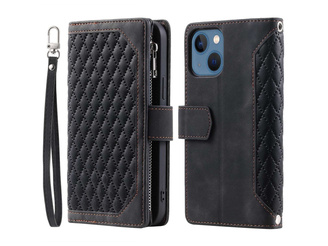 Capa Inch Para Iphone 13 Mini Pele Sintética Anti-choque Preto