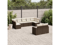 Vidaxl 9 Pcs Conjunto Sofás P/ Jardim C/ Almofadões Vime Pe Castanho