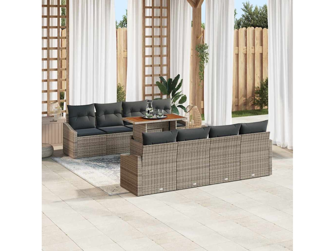 Vidaxl Conjunto de Sofá de Jardim 9 Pcs Cinzeto Rattan Sintético
