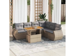 Vidaxl 7 Pcs Conjunto De Sofás P/ Jardim Com Almofadões Vime Pe Bege