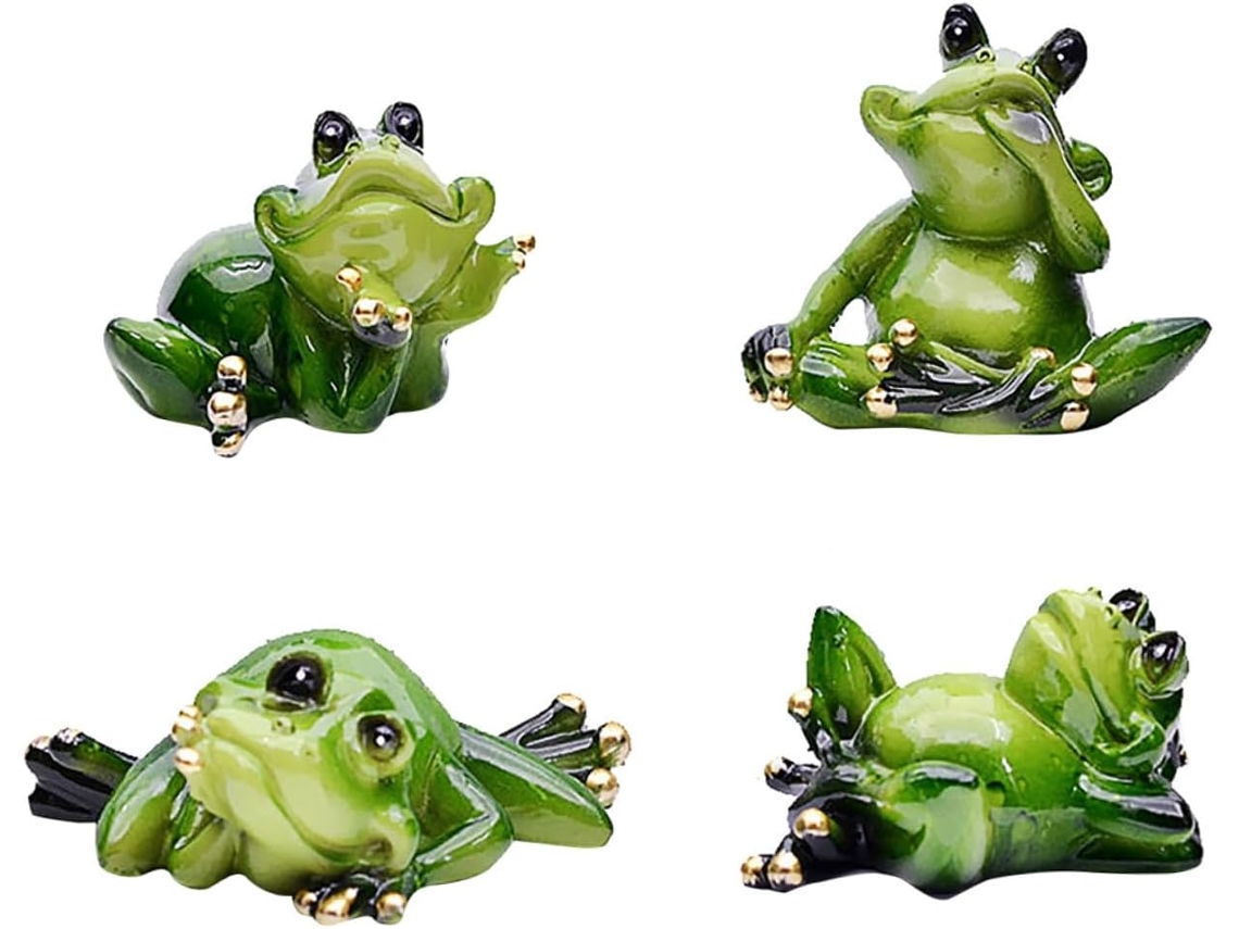 Kit de 4 Figuras Decorativas de Sapos em Resina da Inoomp, Miniaturas de Animais para Jardim e Lago, Artesanato e CHABERLU