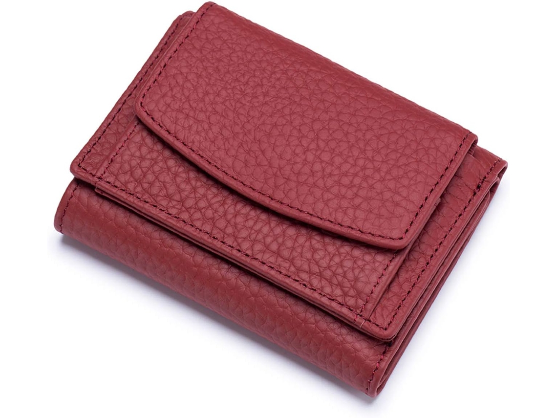 Carteira Feminina De Pele Trifold Leve - Design Compacto De Três Dobras - Vermelho
