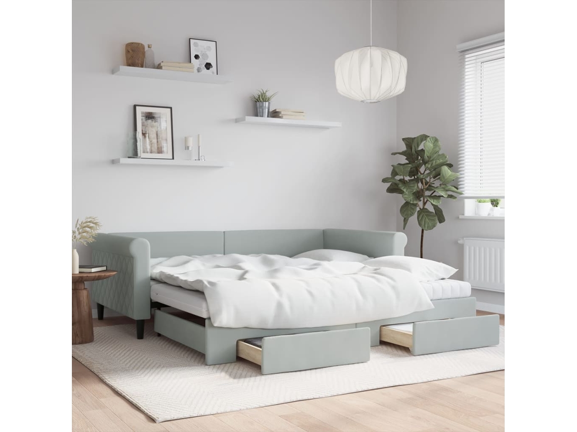 Vidaxl Sofá-cama C/ Gavetão E Gavetas 100x200 Cm Veludo Cinzento-claro