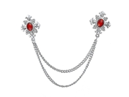 Broche De Lapela Feminina Com Franjas, Cruz De Cristal, Fundo Prata E Diamante Vermelho