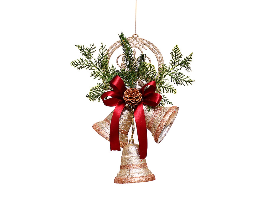 Laxiscreed Enfeite De Natal Com Sino Pendurado Para Parede E Porta, Laço Vermelho, Decoração Festiva