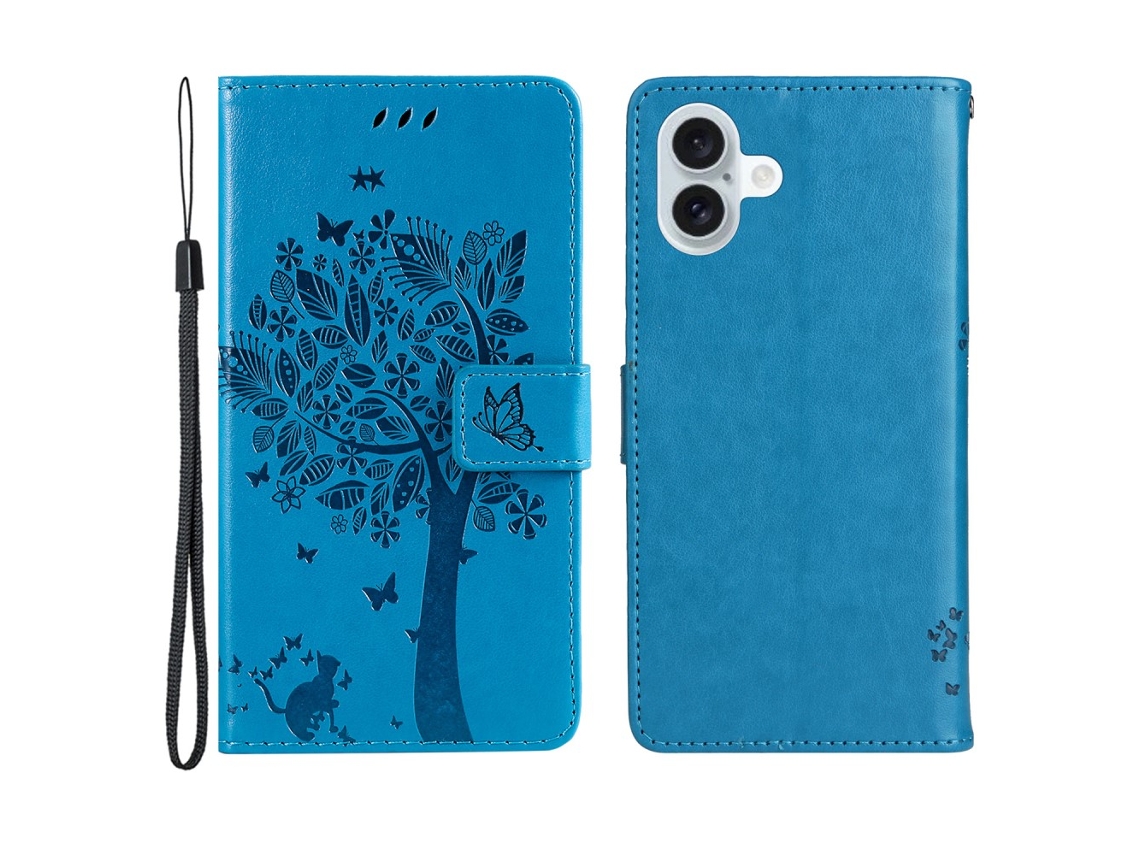 Capa Em Couro Pu, Para Iphone 16 Plus, Azul