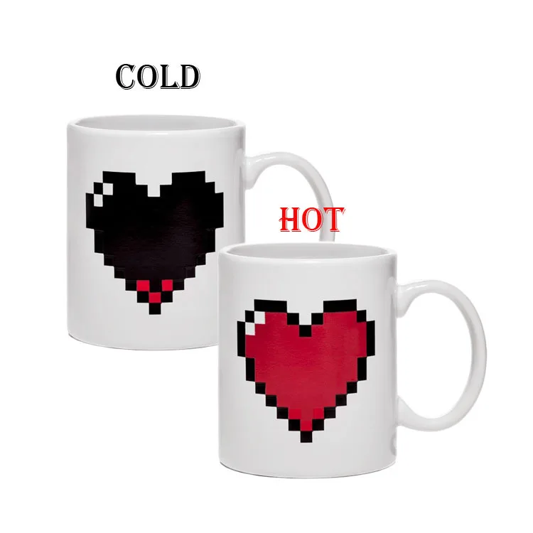 Caneca/copo de Cerâmica em Formato de Coração com Mudança de Cor Sensível À Temperatura para Uso Doméstico MDUG (amor 330ml)