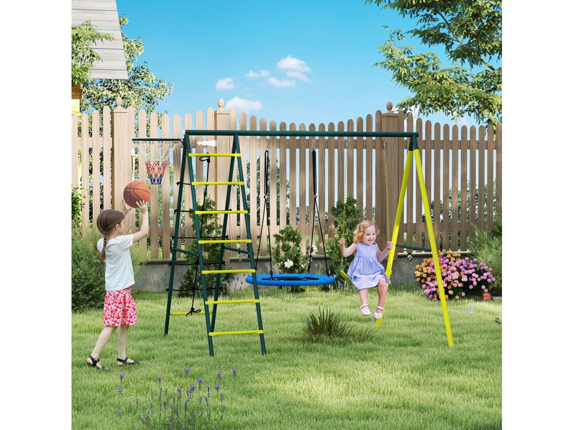 Balanço Redondo Clássico Para Jardim Infantil: Conjunto Com Cesta, Escadas De Aço E Corda, Indicado Para Crianças De 3 A 8 Anos