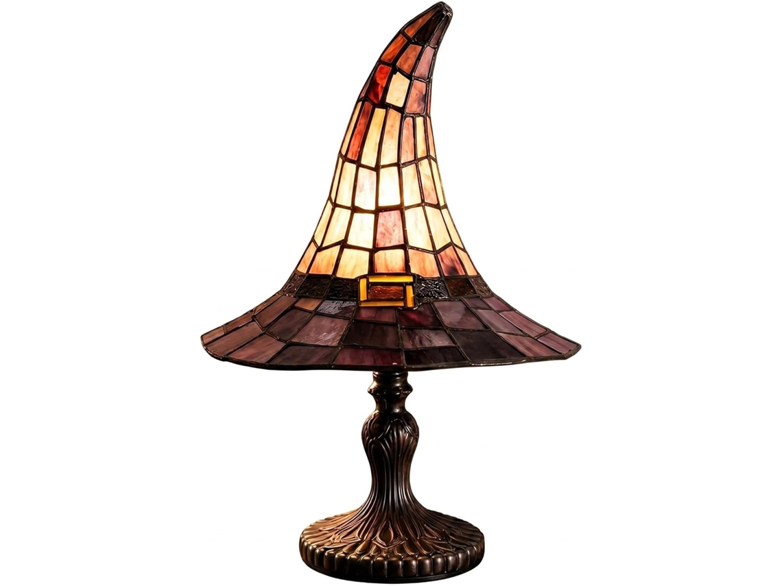 Abajur Artesanal Em Vitral Formato De Chapéu Bruxa – Luminária Noturna