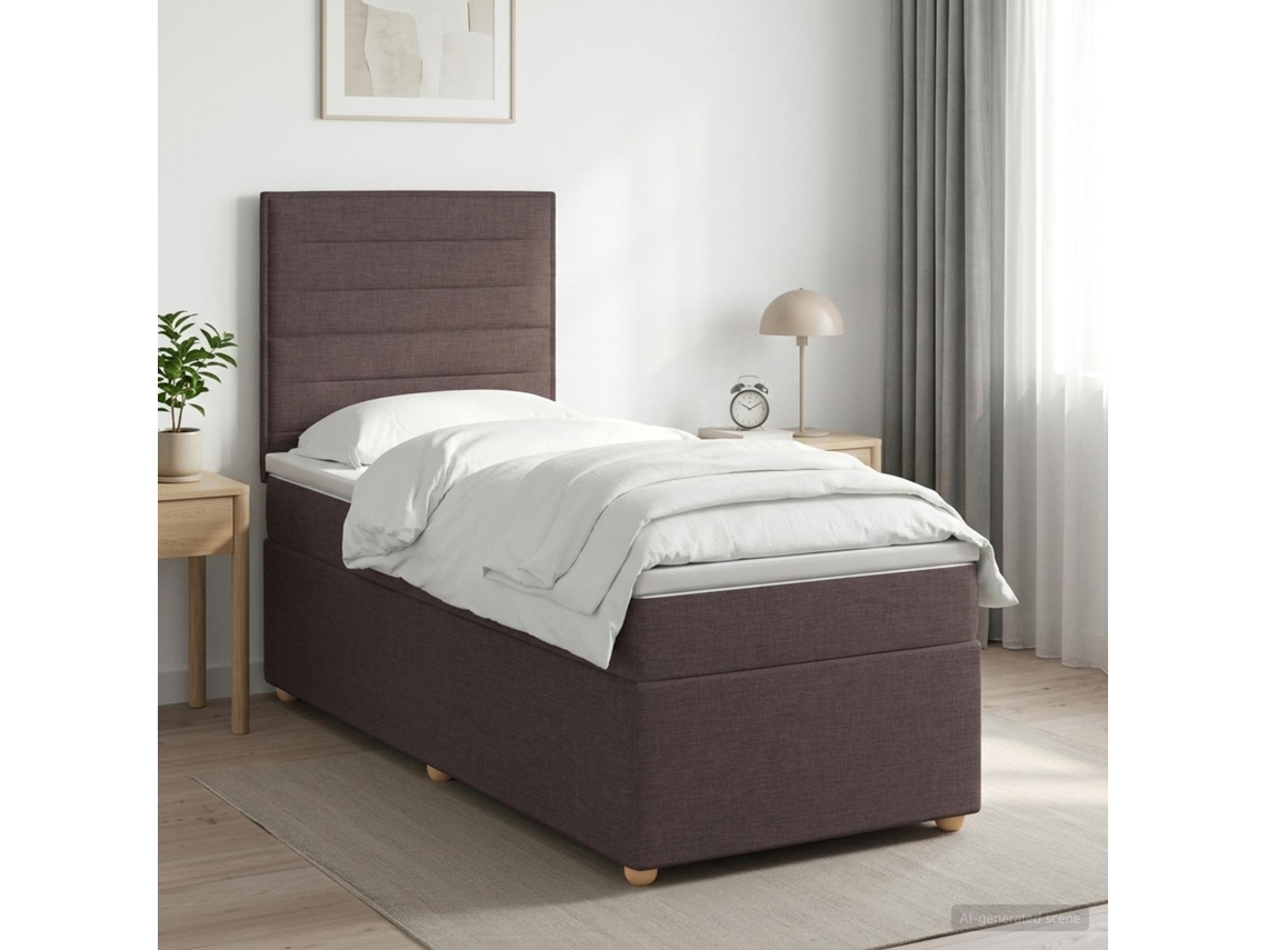 Vidaxl Cama Box Spring Com Colchão Marrom Escuro 90 X 190 Cm Tecido