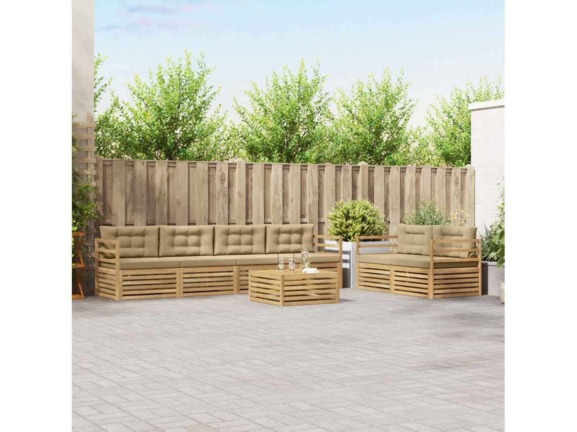 Vidaxl Conjunto De Sofás Para Exterior 7 Unid. Branco E Bege Poliéster