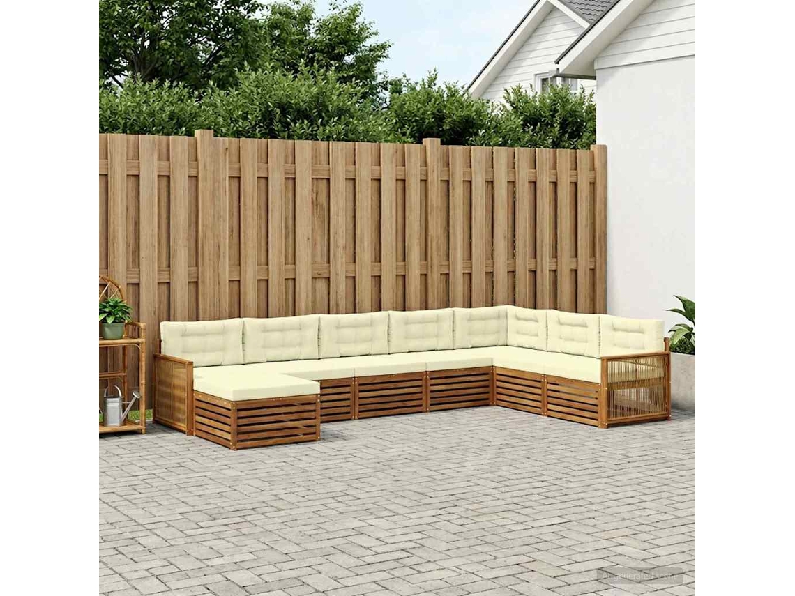 Vidaxl Conjunto De Sofás Para Exterior 8 Unid. Natural E Creme
