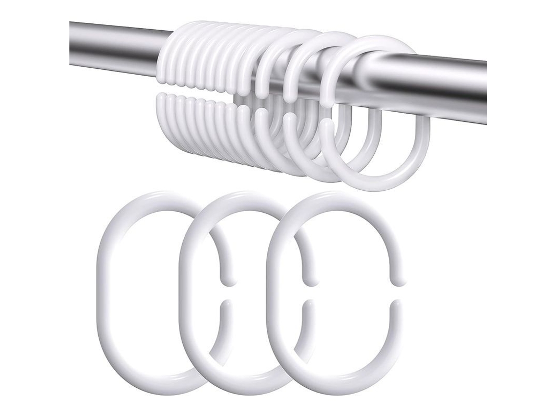 2026-24 Anéis De Plástico Para Cortinas Em Forma De C, Gancho Para Cortina De Banheiro Resistente À Humidade, Branco