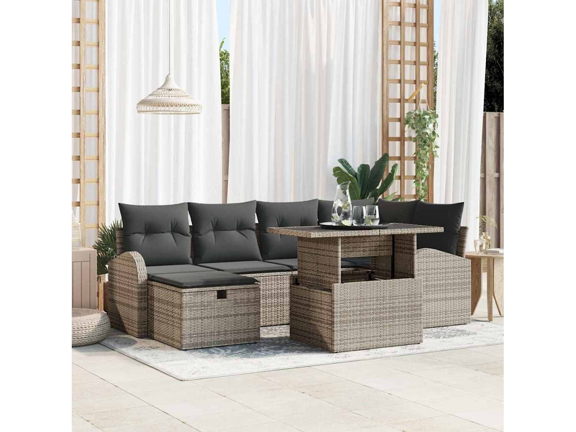 Vidaxl Conjunto De Sofá De Jardim 7 Unid. Cinzeto Vime Pe