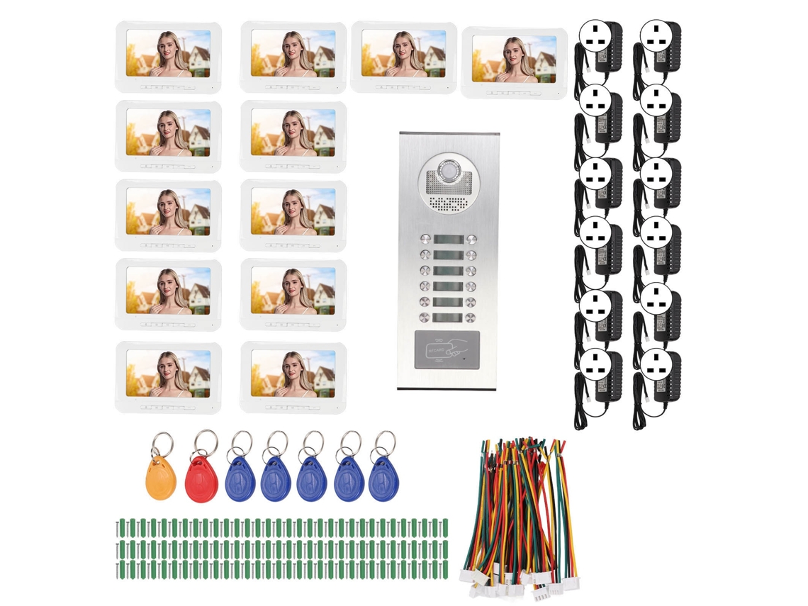 Sistema de Intercomunicação com Lcd Colorido 7 Polegadas para Apartamento Plug Uk 100‑240v