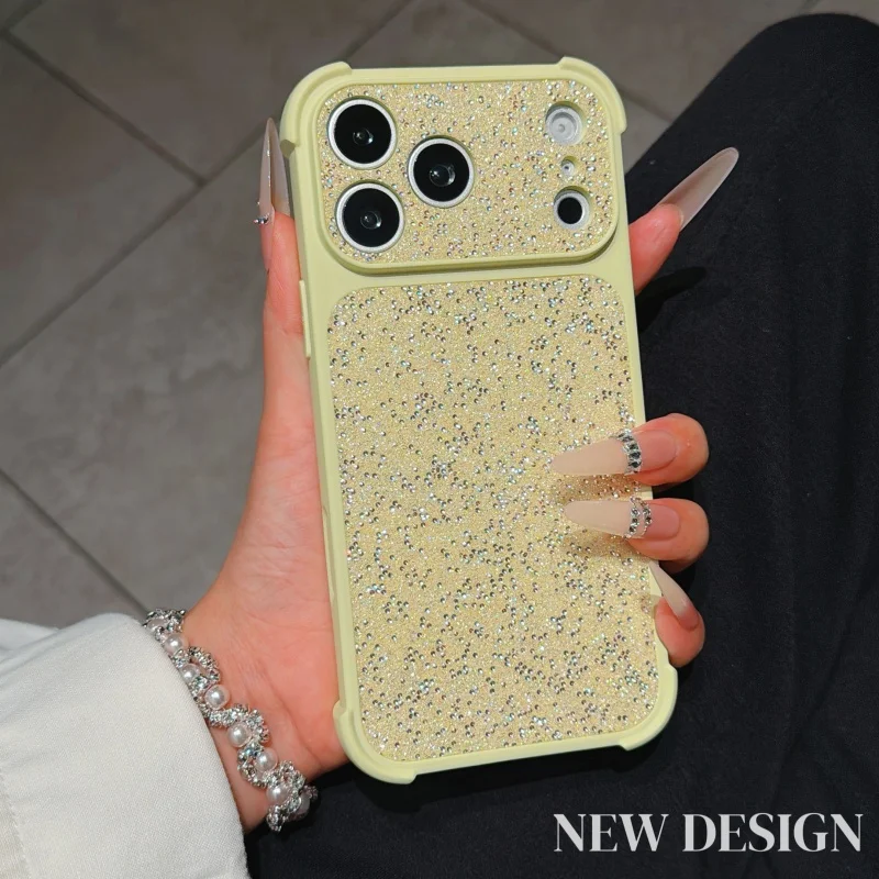 Capa Para Iphone 17 Pro (amarelo Leite) Com Diamantes Brilhantes E Lente Resistente A Impactos