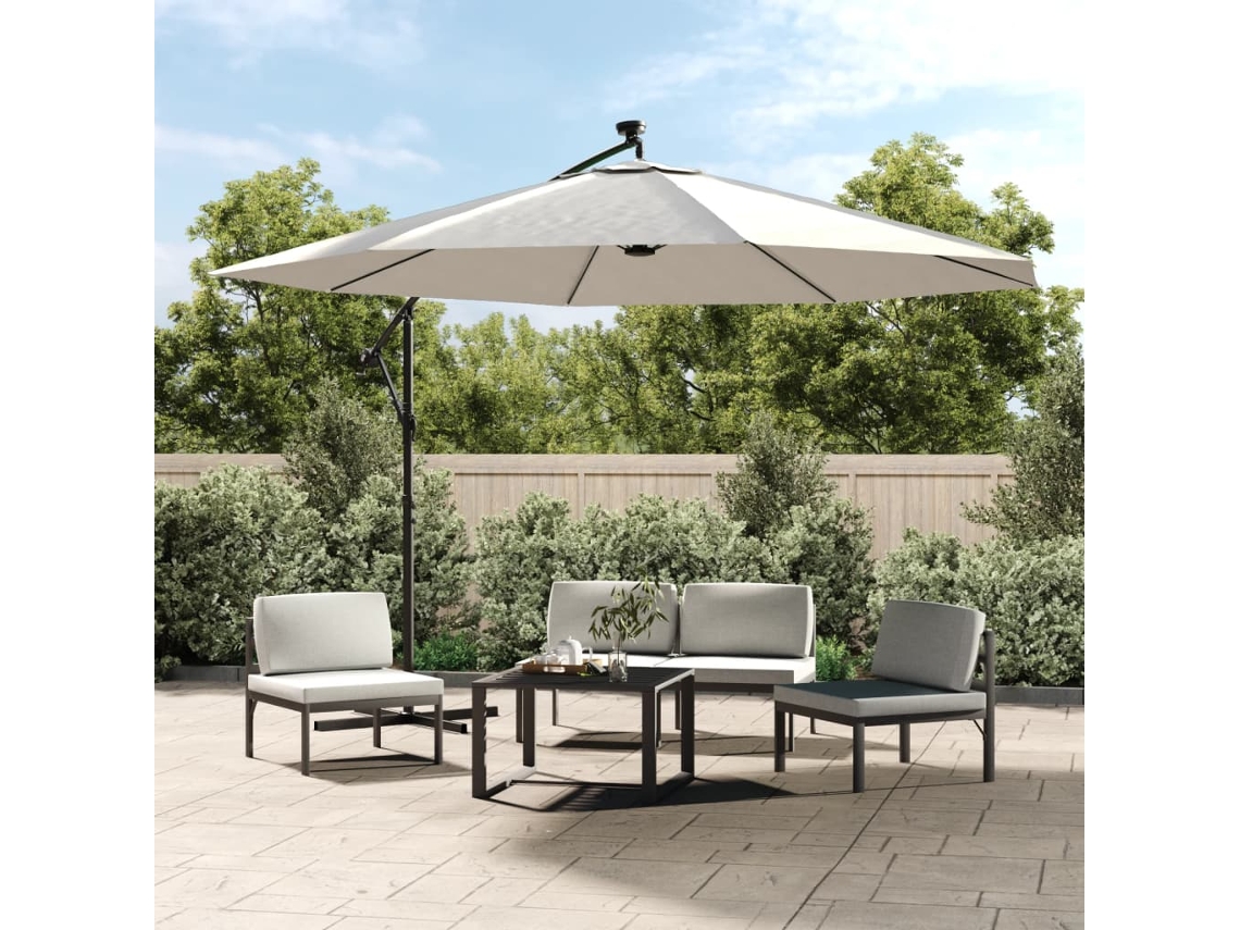 Protetor solar cantilever com luzes LED e poste de metal 350 cm areia Dkd Home Decor