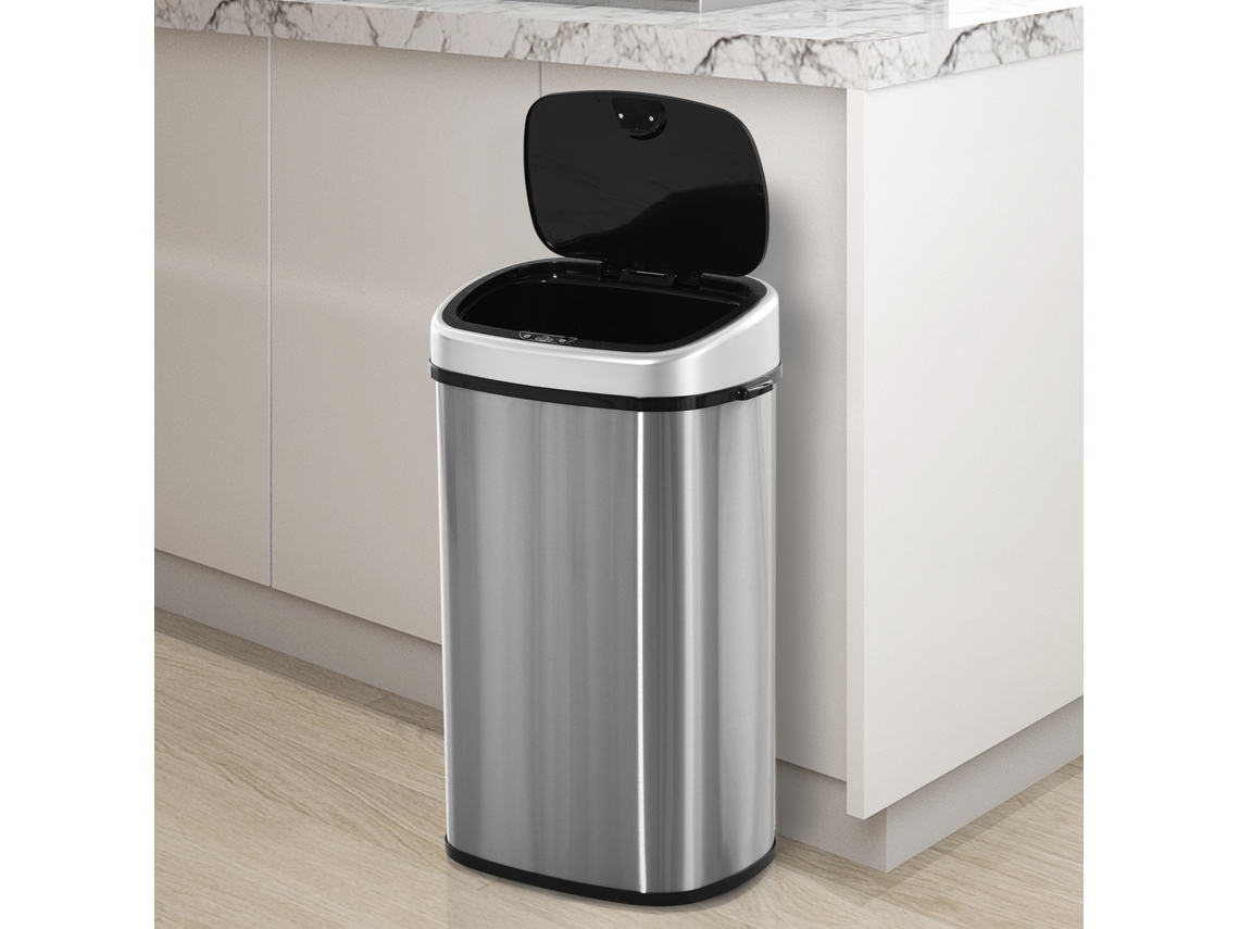 Lixeira automática de aço inox 58l, prateada, à prova d'água, com tampa de fechamento automático