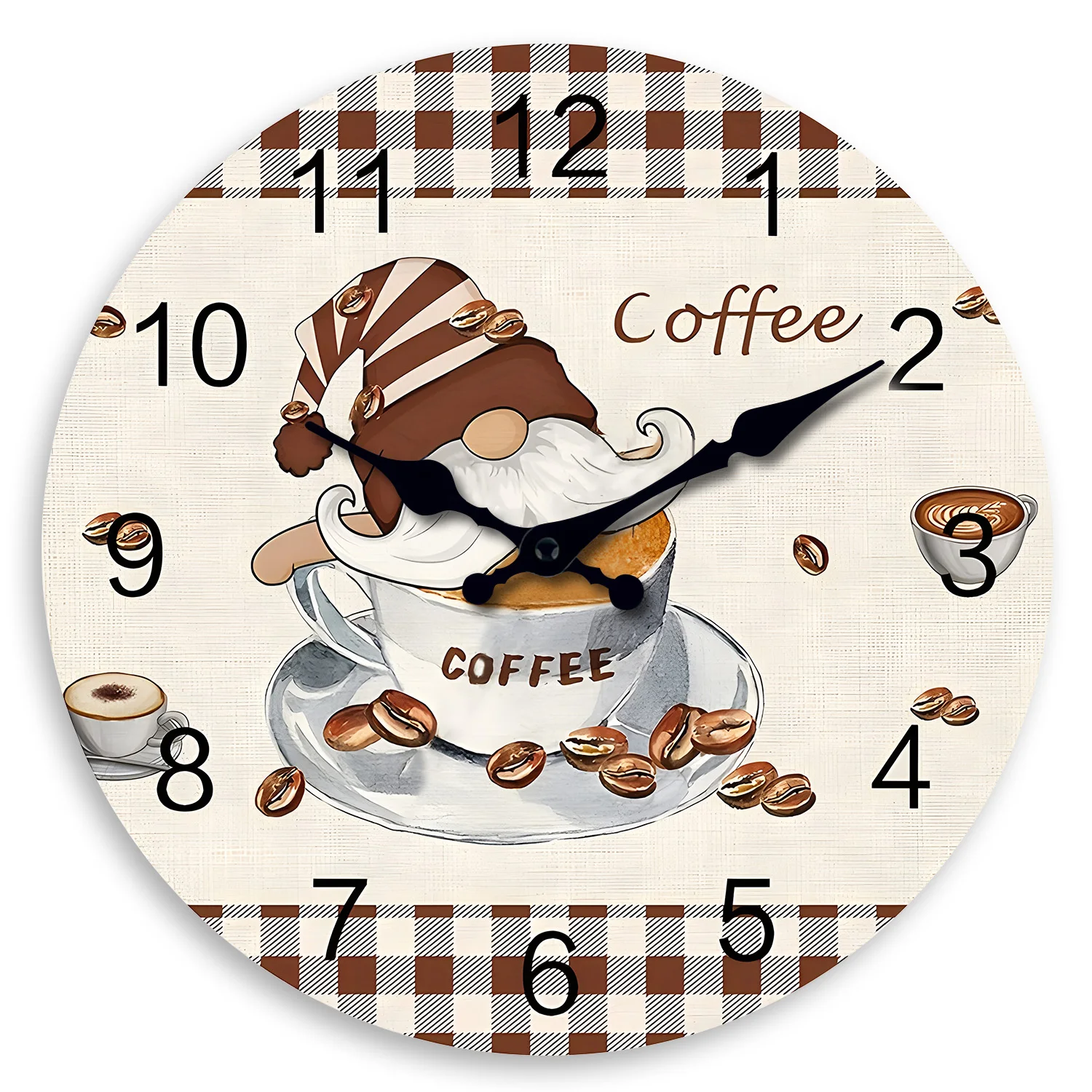 Relógio de parede de madeira em estilo europeu (30 cm) com design de xícara de café em formato de ano, relógio de quartzo silencioso.