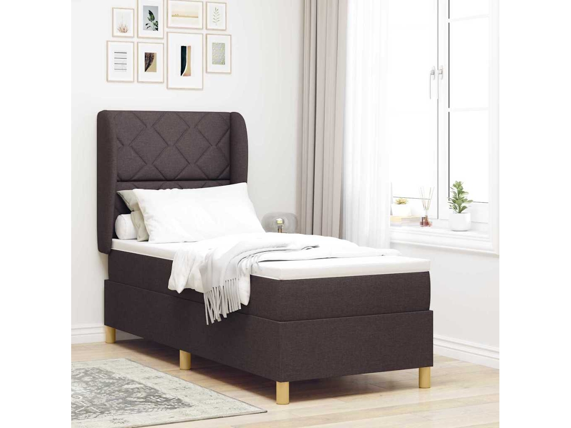 Vidaxl Cama Box Com Almofada Manual Marrom Escuro 200 X 80 Cm Tecido