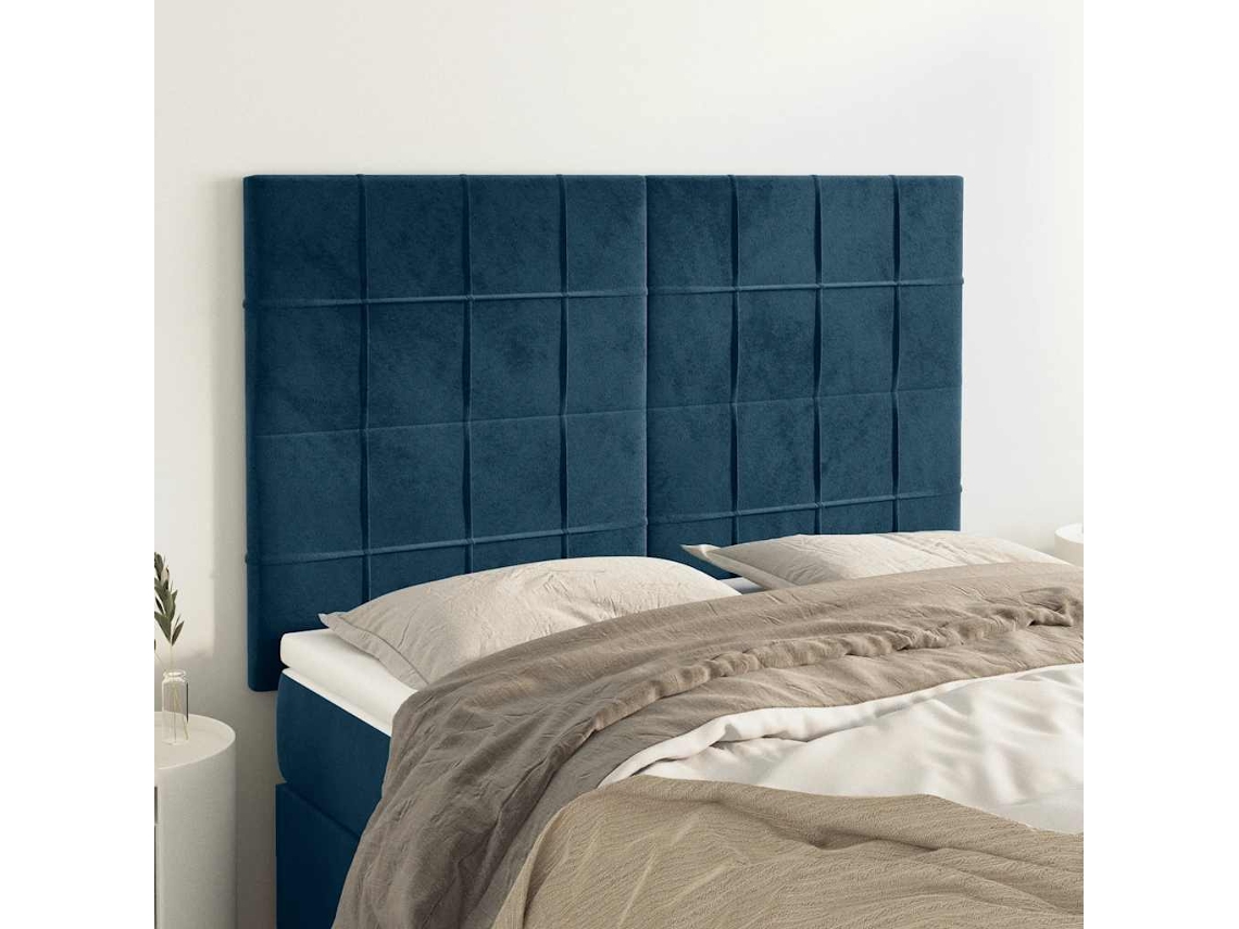 Vidaxl Cabeceira Azul Escuro 144x5x118/128 Cm Veludo