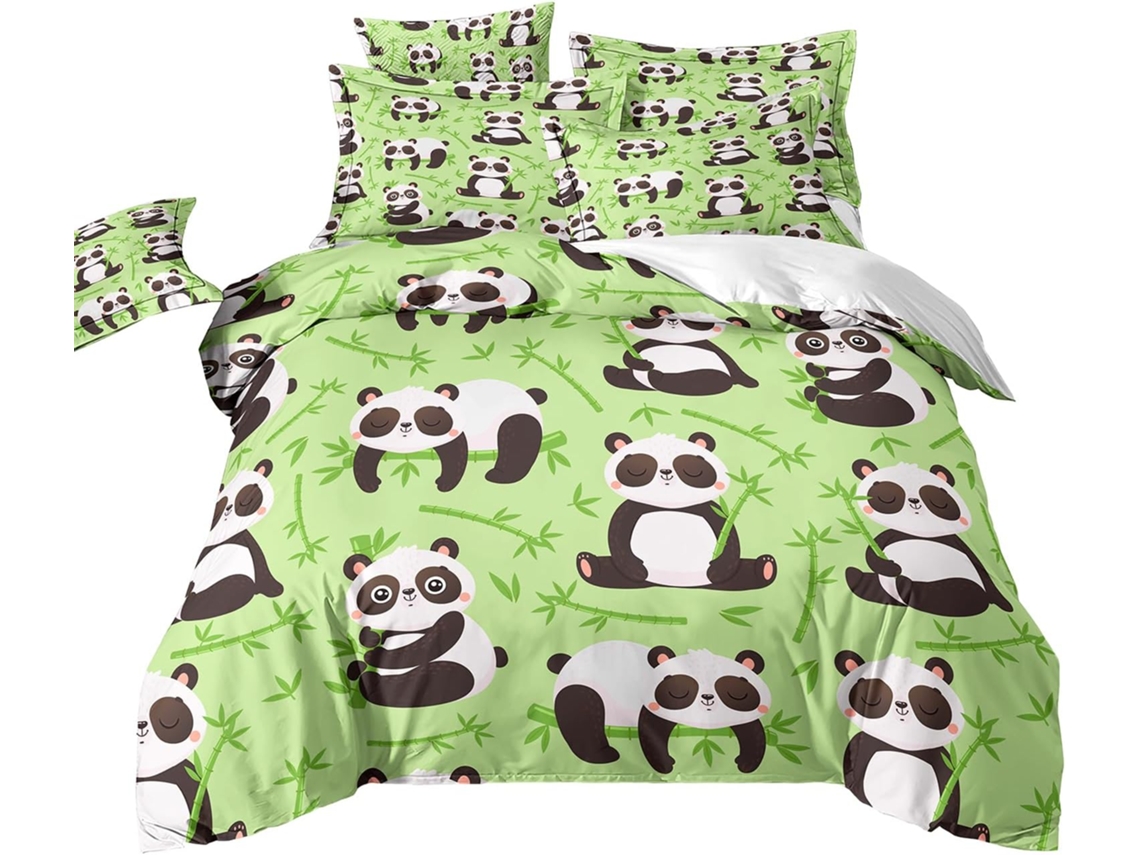 Capa de Edredom Estampa Panda em Bambu Preto e Microfibra Fronha 220x240 Cm (LxAxP), 140x200 Cm