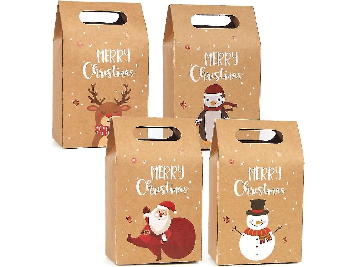 Conjunto De 24 Sacolas De Presente De Natal Em Papel Kraft, 4 Modelos Aquaforge (6 De Cada Modelo)