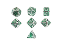 Set De 7 Dados Metálicos Poliedricos Com Design De Engrenagem Para Jogos De Tabuleiro, Rpg E Cartas, Cor Verde Divertida