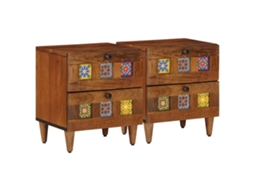 Conjunto 2 Mesa-de-cabeceira Vidaxl Castanho Madeira De Mangueira Maciça (40 X 33 X 46 Cm)