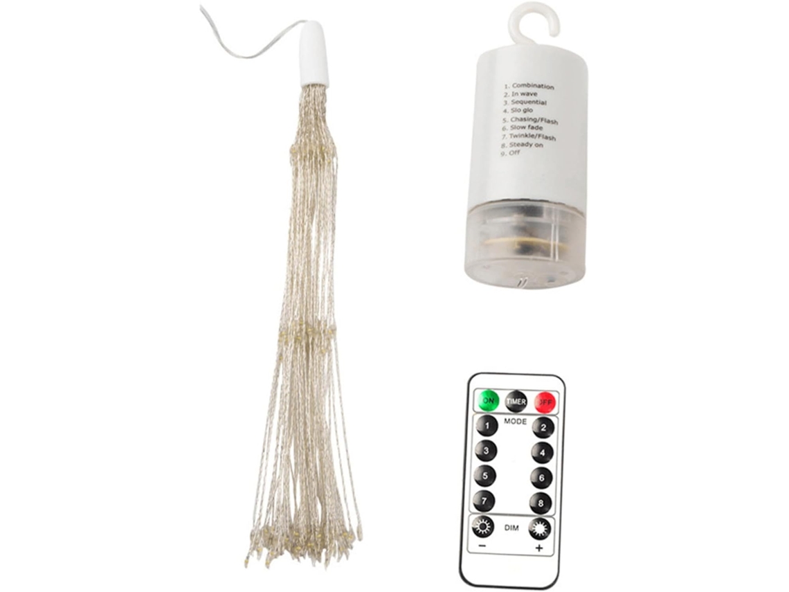 Cordão De Luzes Para Exterior Com 200 Leds, Fio De Cobre, À Prova D'água, Controle Remoto E 8 Modos.