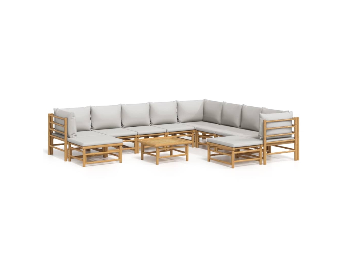 Maison Exclusive - 11 Pcs Conj. Lounge De Jardim Bambu C/ Almofadões Cinza-claro