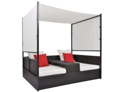 Vidaxl Espreguiçadeira De Jardim Com Toldo 190x130 Cm Vime Pe Castanho