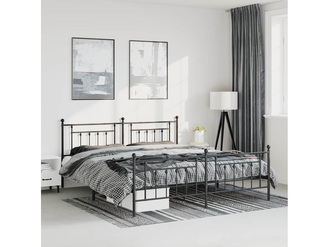 Estrutura De Cama Com Cabeceira E Pés 193x203 Cm Metal Preto