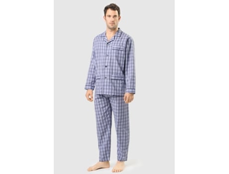 Pijama longo masculino com aba, popeline xadrez, The Night Owl