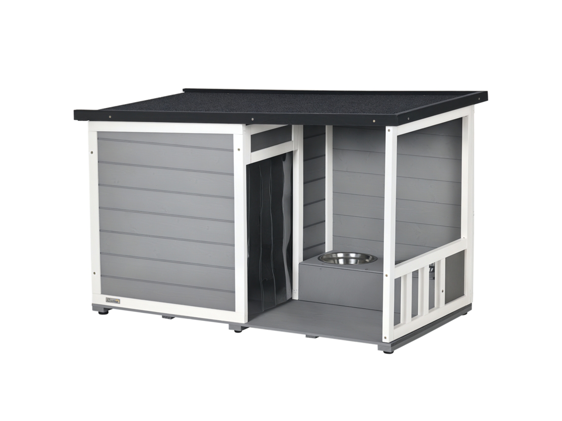 Casinha de cachorro de madeira, 2 tigelas, resistente ao clima, 103x62x66cm cinza/branco S/MARCA