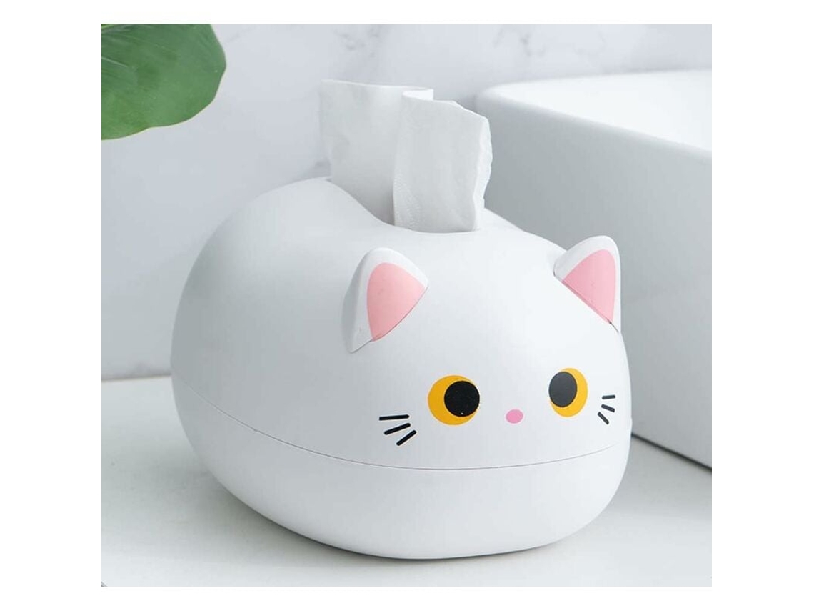Caixa De Lenços Em Formato De Gato, Organizador De Lenços Com Porta Palitos Aquaforge (branco)