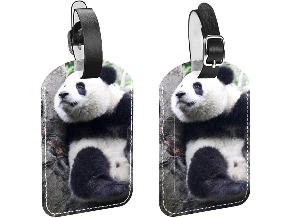 Conjunto De 2 Etiquetas Bagagem Bebês Em Couro Sintético Com Estampa Panda