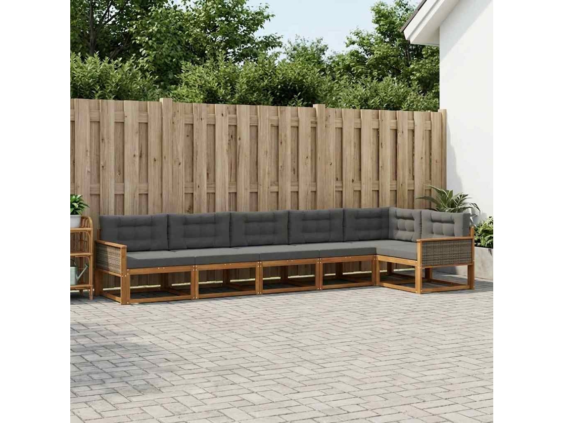 Vidaxl Conjunto De Sofás Para Exterior 6 Unid. Natural E Antracite