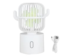Ventilador Mini Cactus, Cabeça Móvel, USB, Portátil, Branco