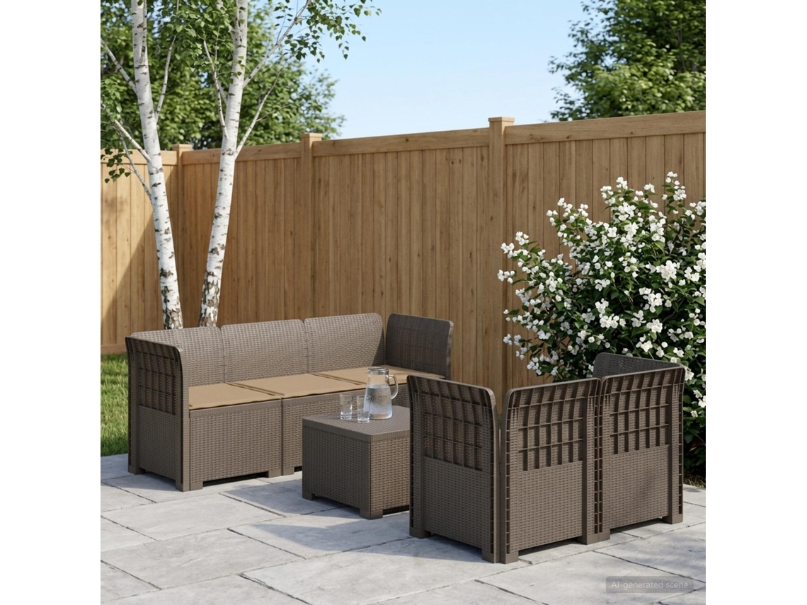 Vidaxl Sofá De Jardim De 5 Pessoas Com Almofadas Visual De Rattan Pp